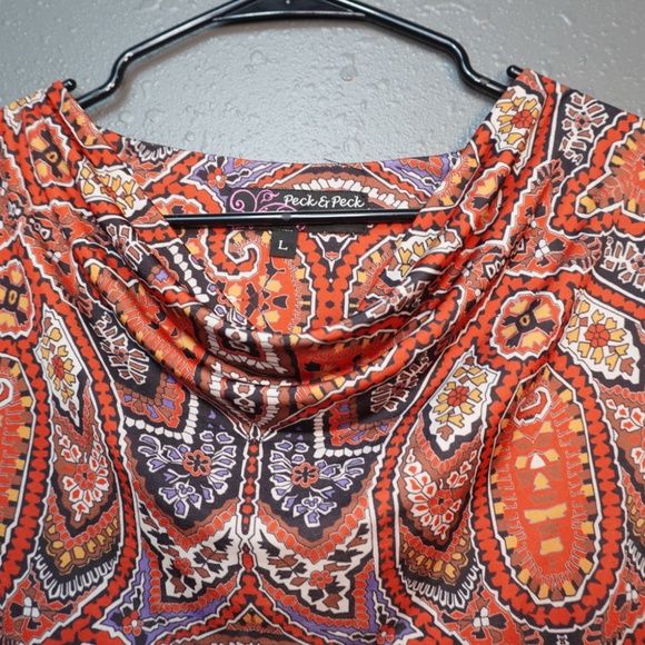 Peck & Peck Womens Multi Color Paisley Scoop Neck Mid Sleeve Blouse Size Large - Picture 4 of 6
